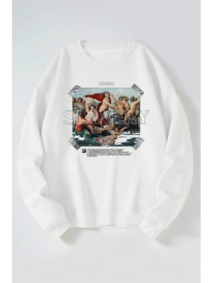 The Wert Slavery Baskılı Kadın/erkek Beyaz Bisiklet Yaka Pamuklu Sweatshirt