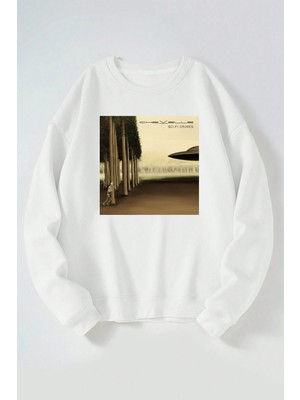The Wert Chevelle Baskılı Kadın/erkek Beyaz Bisiklet Yaka Pamuklu Sweatshirt