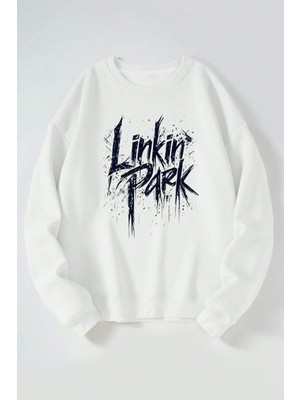 The Wert Linkin Park Yazı Baskılı Kadın/erkek Beyaz Bisiklet Yaka Pamuklu Sweatshirt
