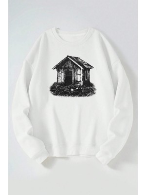 The Wert Kulube Baskılı Kadın/erkek Beyaz Bisiklet Yaka Pamuklu Sweatshirt