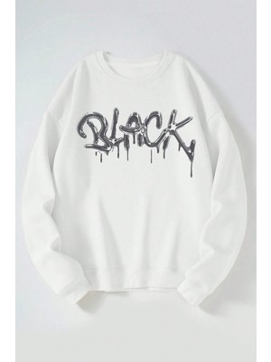 The Wert Black Logo Baskılı Kadın/erkek Beyaz Bisiklet Yaka Pamuklu Sweatshirt