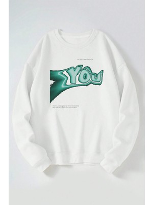 The Wert I ve Been Waıtıng For You Baskılı Kadın/erkek Beyaz Bisiklet Yaka Pamuklu Sweatshirt