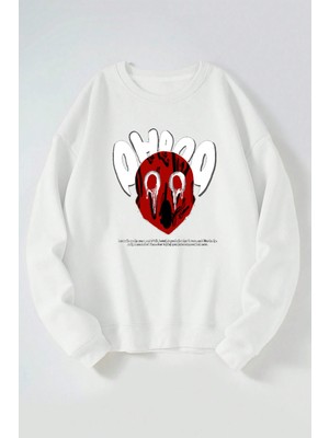 The Wert Şimdi Baskılı Kadın/erkek Beyaz Bisiklet Yaka Pamuklu Sweatshirt