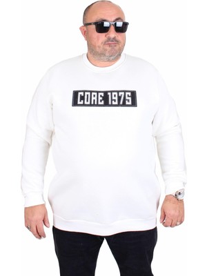 Moc Grande  Erkek Büyük Beden Sıfır Yaka 3ip Sweat Core 1975 24209 Ekru