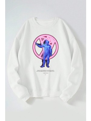 The Wert Never Allow Someone Baskılı Kadın/erkek Beyaz Bisiklet Yaka Pamuklu Sweatshirt