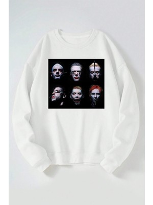 The Wert Ramm Stein Face Baskılı Kadın/erkek Beyaz Bisiklet Yaka Pamuklu Sweatshirt