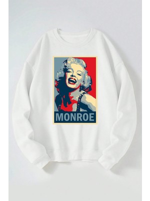 The Wert Monroe Baskılı Kadın/erkek Beyaz Bisiklet Yaka Pamuklu Sweatshirt