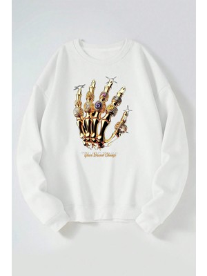 The Wert World Tour Baskılı Kadın/erkek Beyaz Bisiklet Yaka Pamuklu Sweatshirt