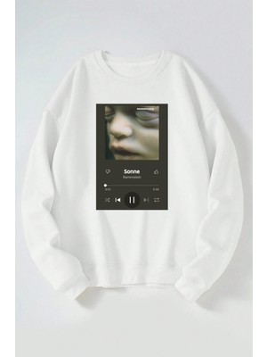 The Wert Ramm Stein Sonne Baskılı Kadın/erkek Beyaz Bisiklet Yaka Pamuklu Sweatshirt