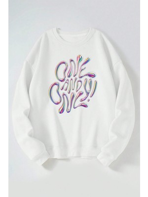 The Wert One And Only Baskılı Kadın/erkek Beyaz Bisiklet Yaka Pamuklu Sweatshirt