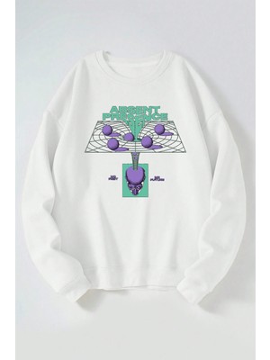 The Wert Absent Presence Baskılı Kadın/erkek Beyaz Bisiklet Yaka Pamuklu Sweatshirt