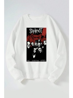The Wert Slipknot The Sublımınal Verses Baskılı Kadın/erkek Beyaz Bisiklet Yaka Pamuklu Sweatshirt