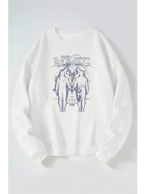 The Wert Create An Ethereal Baskılı Kadın/erkek Beyaz Bisiklet Yaka Pamuklu Sweatshirt