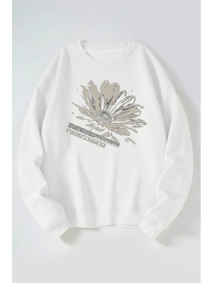 The Wert Penascence Baskılı Kadın/erkek Beyaz Bisiklet Yaka Pamuklu Sweatshirt