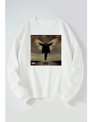 The Wert Breking Benjamin Phobıa Baskılı Kadın/erkek Beyaz Bisiklet Yaka Pamuklu Sweatshirt
