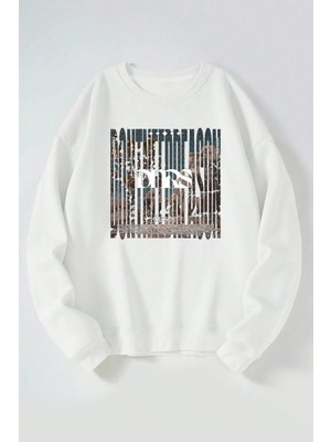 The Wert Dnrs Baskılı Kadın/erkek Beyaz Bisiklet Yaka Pamuklu Sweatshirt