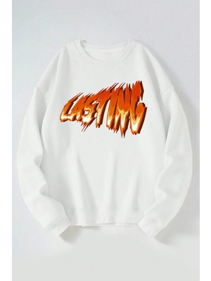 The Wert Lasting Baskılı Kadın/erkek Beyaz Bisiklet Yaka Pamuklu Sweatshirt