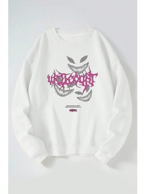 The Wert Wellcount Baskılı Kadın/erkek Beyaz Bisiklet Yaka Pamuklu Sweatshirt