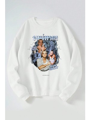 The Wert Eminem Rap God Blue Baskılı Kadın/erkek Beyaz Bisiklet Yaka Pamuklu Sweatshirt
