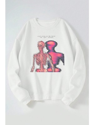 The Wert You Cant Control Baskılı Kadın/erkek Beyaz Bisiklet Yaka Pamuklu Sweatshirt