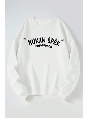 The Wert Bukan Spek Idamanmu Baskılı Kadın/erkek Beyaz Bisiklet Yaka Pamuklu Sweatshirt