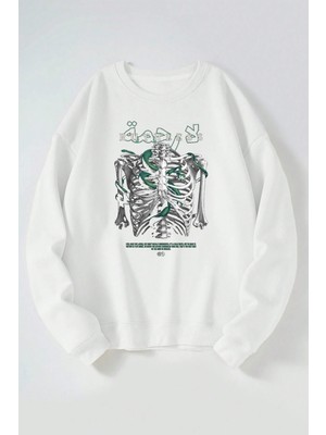 The Wert Ruthless Baskılı Kadın/erkek Beyaz Bisiklet Yaka Pamuklu Sweatshirt