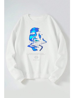 The Wert Substance Abuse Baskılı Kadın/erkek Beyaz Bisiklet Yaka Pamuklu Sweatshirt
