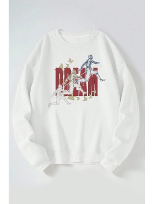 The Wert Dream Adamlar Baskılı Kadın/erkek Beyaz Bisiklet Yaka Pamuklu Sweatshirt