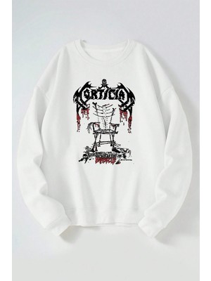 The Wert Orticia Barbecue Baskılı Kadın/erkek Beyaz Bisiklet Yaka Pamuklu Sweatshirt