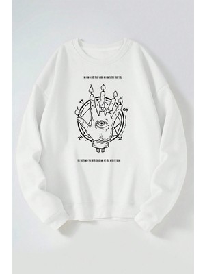 The Wert No Man Is Ever Truly Good Baskılı Kadın/erkek Beyaz Bisiklet Yaka Pamuklu Sweatshirt