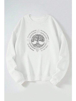 The Wert So The Soul Baskılı Kadın/erkek Beyaz Bisiklet Yaka Pamuklu Sweatshirt