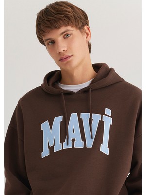 Mavi Logo Baskılı Kapüşonlu Kahverengi SWEATSHIRT067149-88067