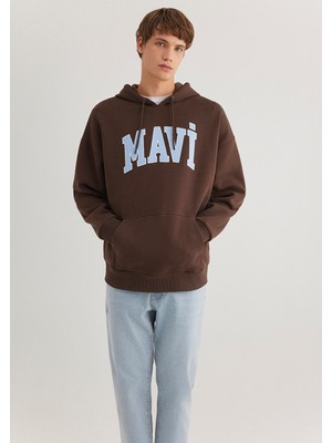 Mavi Logo Baskılı Kapüşonlu Kahverengi SWEATSHIRT067149-88067