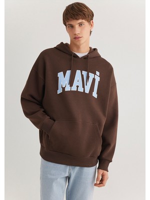 Mavi Logo Baskılı Kapüşonlu Kahverengi SWEATSHIRT067149-88067