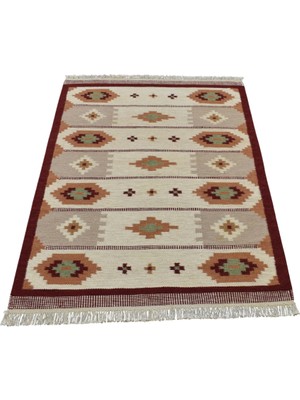 Zehra Abla Halı Yeni El Dokuma Özel Tasarım Modern Geometrik Yün Kilim 5416