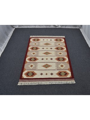 Zehra Abla Halı Yeni El Dokuma Özel Tasarım Modern Geometrik Yün Kilim 5416