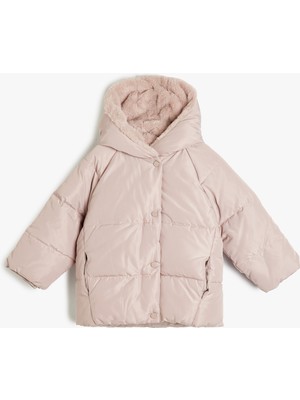 Koton Kapşonlu Şişme Mont Peluş Detaylı Fermuarlı Cepli