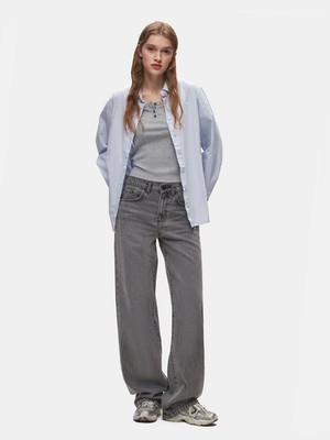 LTB Kadın Larrıe Baggy Jean Pantolon Orta Gri Denim Kumaş Günlük Stil 4 Cep Özellikli