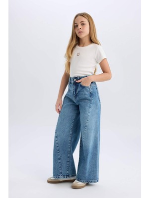 DeFacto Kız Çocuk Wide Leg Geniş Bol Paça Jean Pantolon D9697A825SM