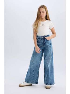 DeFacto Kız Çocuk Wide Leg Geniş Bol Paça Jean Pantolon D9697A825SM