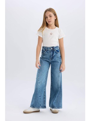 DeFacto Kız Çocuk Wide Leg Geniş Bol Paça Jean Pantolon D9697A825SM