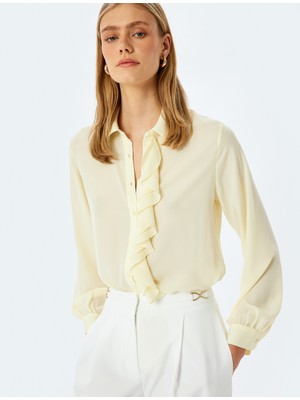 Koton Krep Kumaş Uzun Kollu Fırfır Detaylı Gömlek