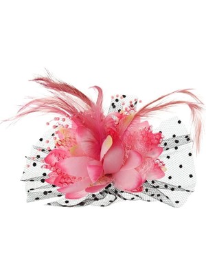 Pembe Kadın Gelin Örgü Yay Tüy Boncuk Düğün Fascinator Nokta Peçe Saç Tokası Broş (Yurt Dışından)