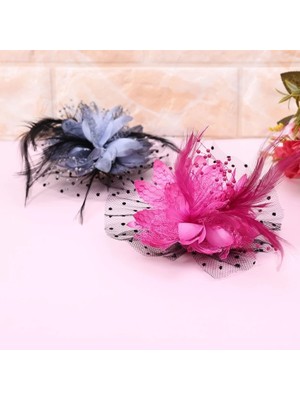 Pembe Kadın Gelin Örgü Yay Tüy Boncuk Düğün Fascinator Nokta Peçe Saç Tokası Broş (Yurt Dışından)