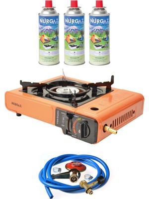 Nurgaz Ng 501 Çantalı Tekli Portatif Ocak + 3 Adet Kartuş +Hortum Dedantör Musluk Set