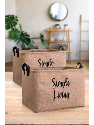 Jüt Simple Living Baskılı Küçük Boy 2'li Düzenleyici Saklama Sepeti Set 15X25X18