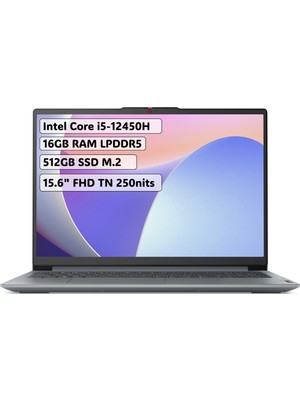 Lenovo Ideapad Slim 3 Intel Core i5 12450H 16GB 512GB SSD Freedos 15.6" FHD Taşınabilir Bilgisayar 83ER00FWTR