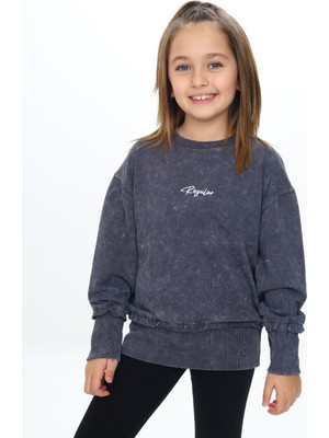Toontoy Kız Çocuk Yıkamalı Nakışlı Sweatshirt