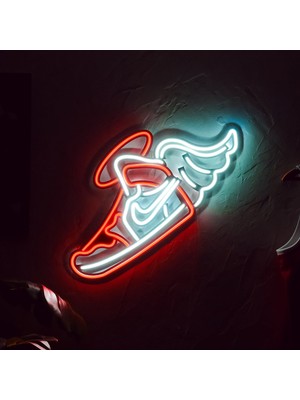 Flying Jordan Neon Metal Duvar Duvar Dekoru - 45  cm   x  43  cm  - Metal Neon Tabela, Tablo, LED Işıklı Duvar Dekoru, Ledli Duvar Dekoru