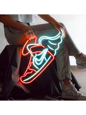 Flying Jordan Neon Metal Duvar Duvar Dekoru - 45  cm   x  43  cm  - Metal Neon Tabela, Tablo, LED Işıklı Duvar Dekoru, Ledli Duvar Dekoru